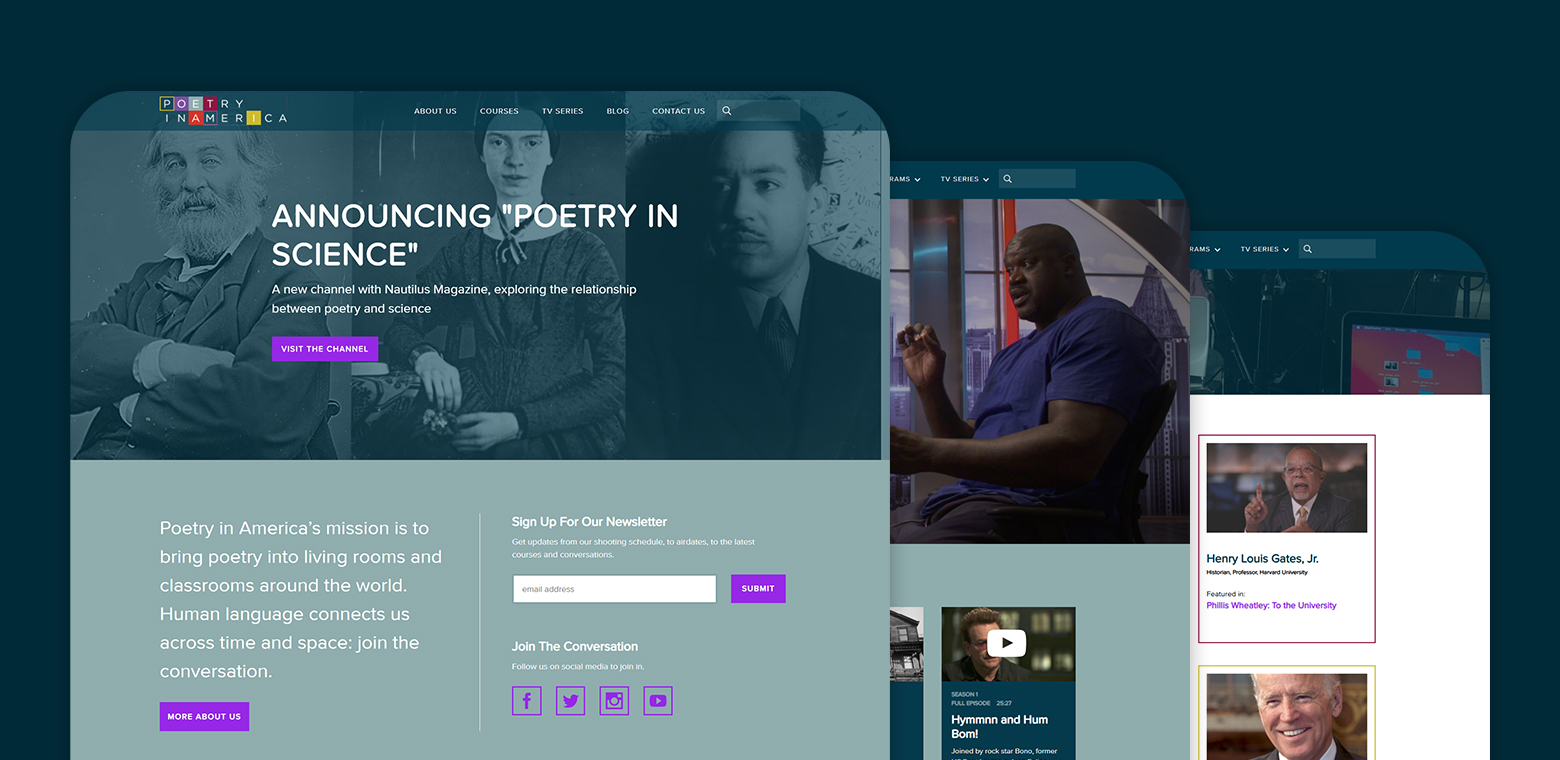 Three screenshots from Poetry in America's website