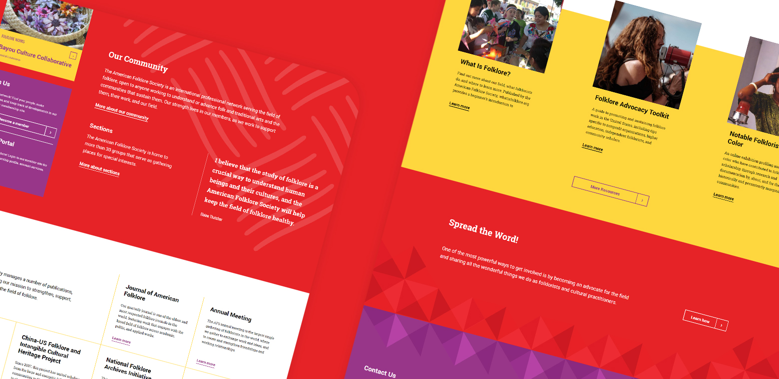 Partial screenshots of the American Folklore Society homepage design