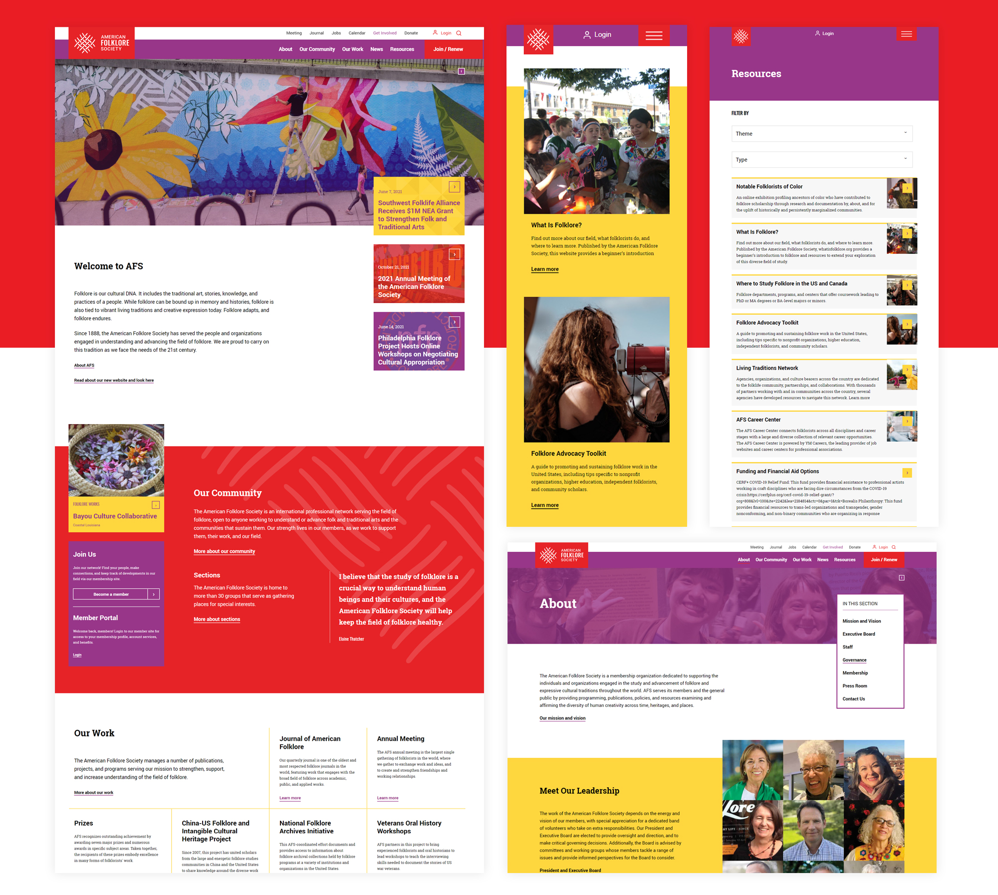 Collage of AFS website screenshots