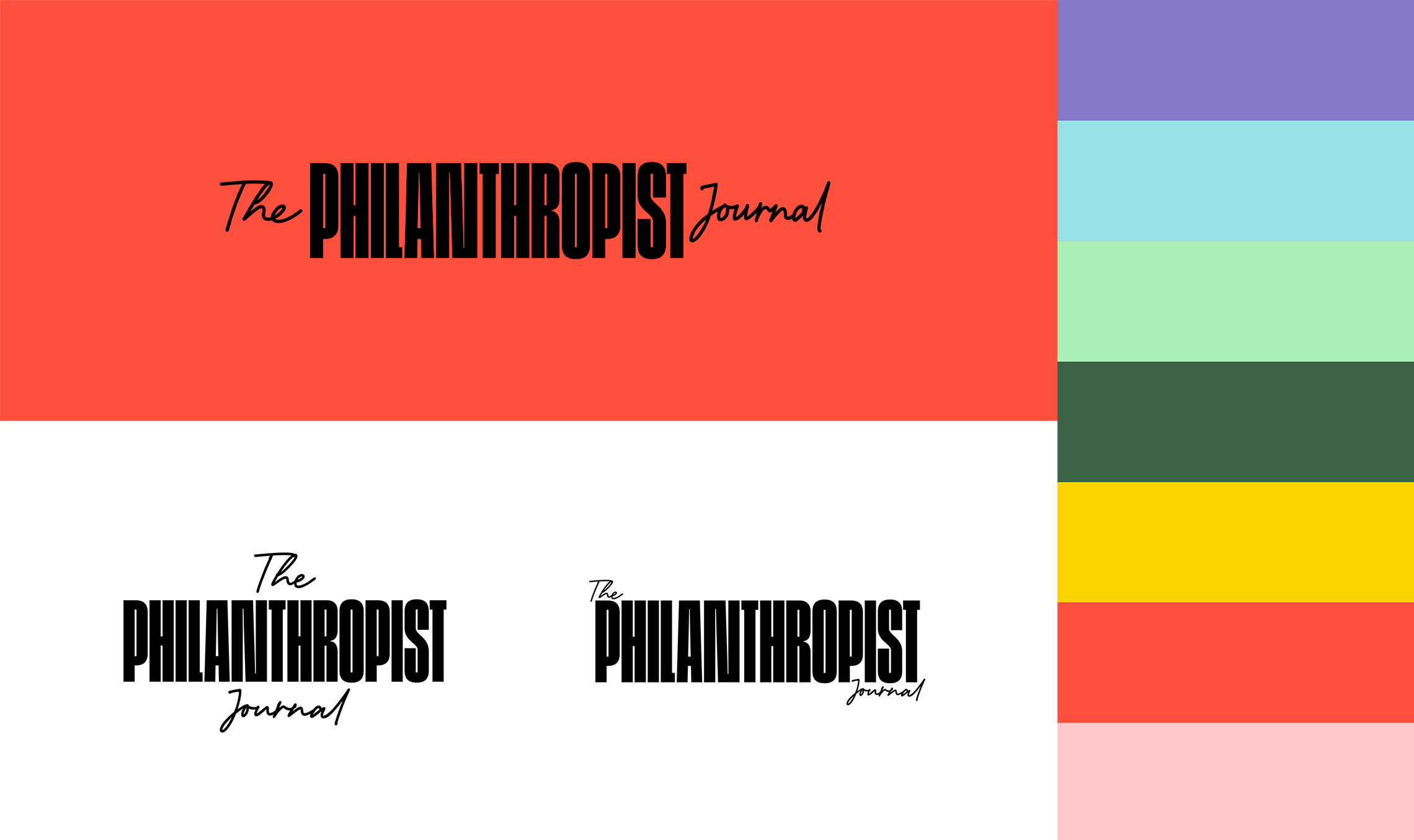 Collage of The Philanthropist Journal's logo variations and brand colours