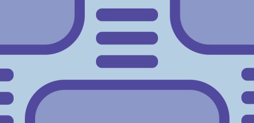 Illustrated elements of standard wireframes like lines of text and rectangles