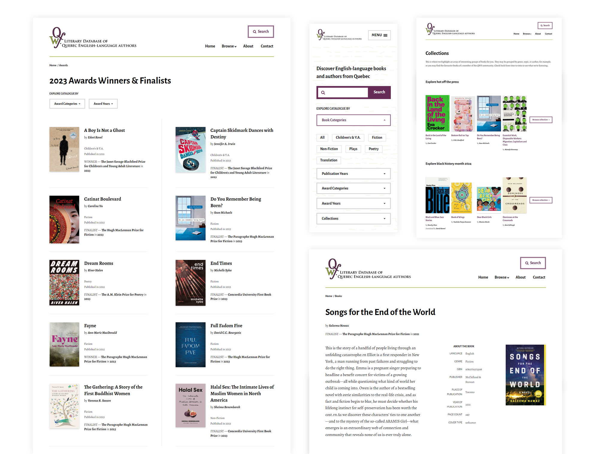 Collage of screenshots from the Literary database website