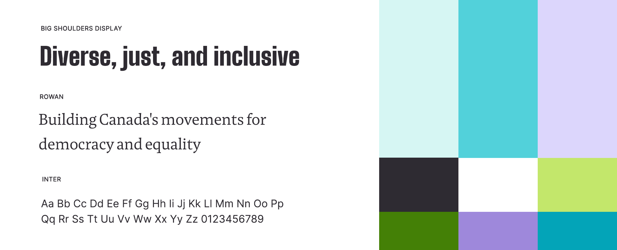 Collage of Broadbent Institute's brand typography and colours