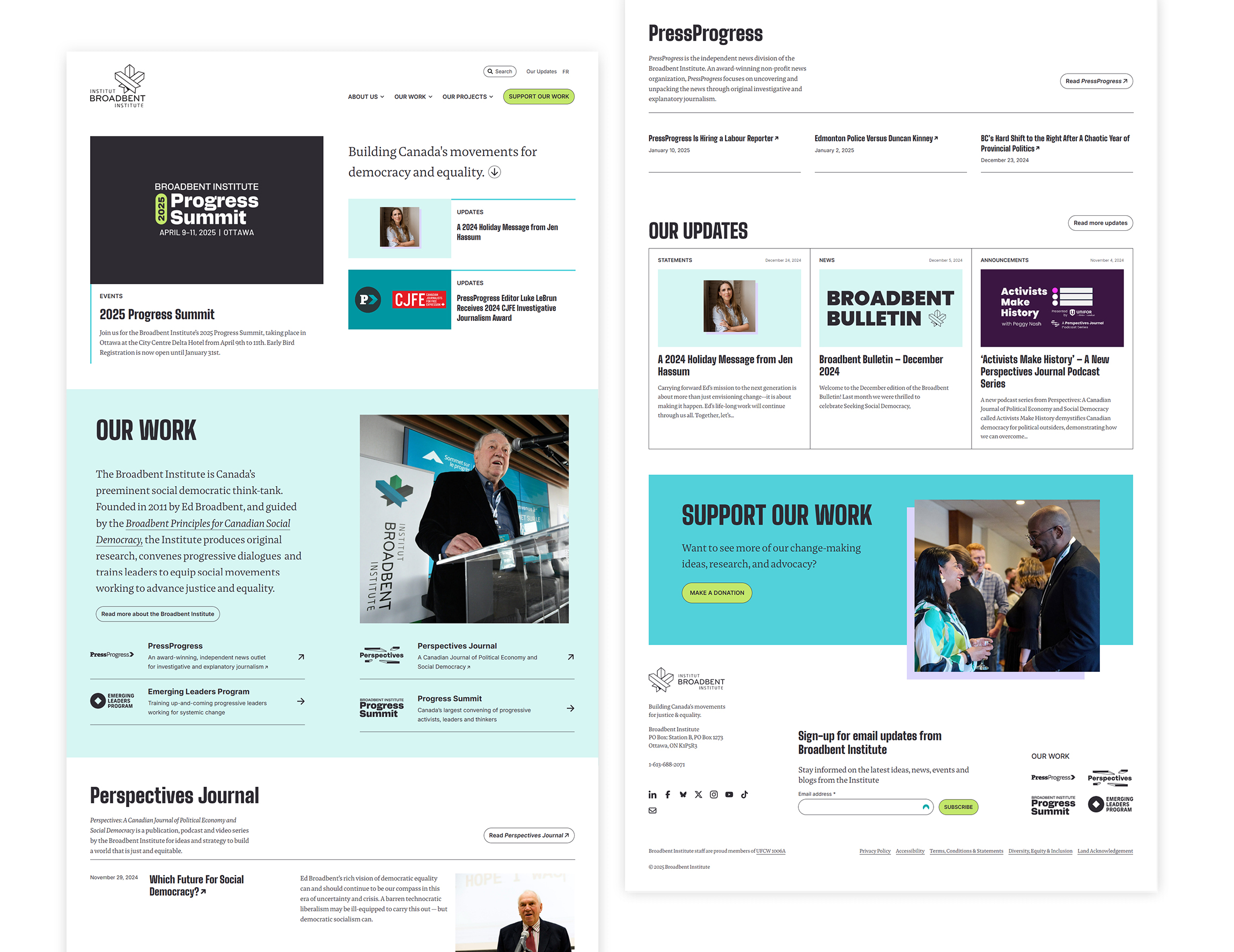 Collage of the institute's redesigned website homepage